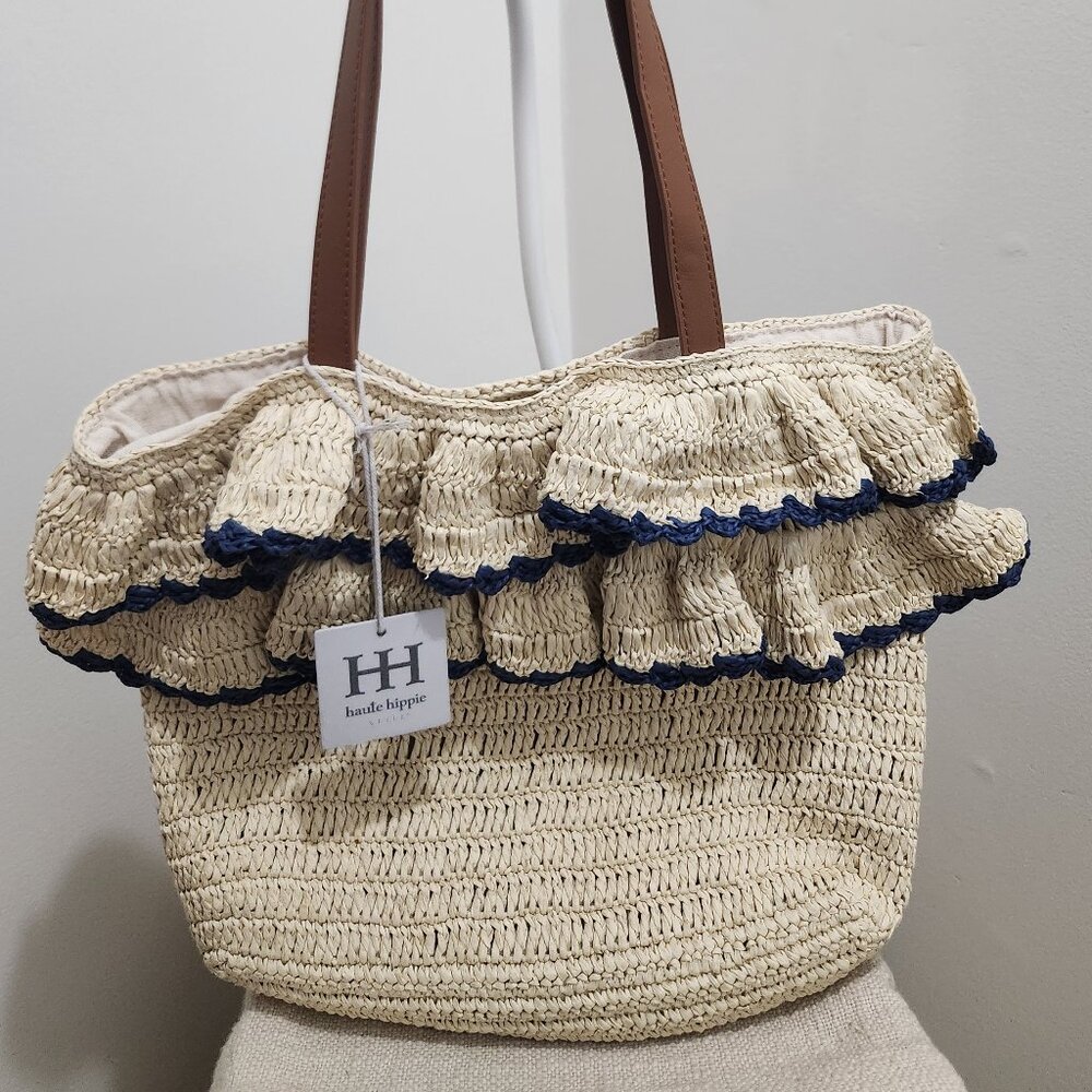 Woven ruffle beach bag!